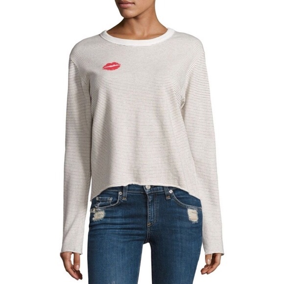 Monrow Sweaters - Monrow Women’s Stripe Kiss Sweatshirt